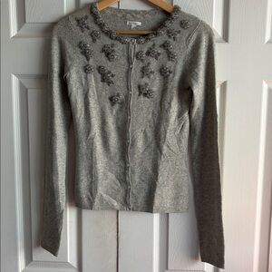 Anthropologie Gray Floral Embellished Cardigan